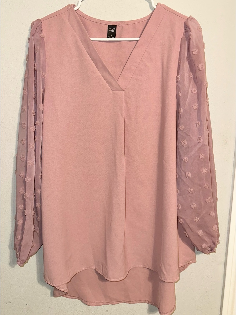 Emery Rose Pink Blouse with Sheer Sleeves